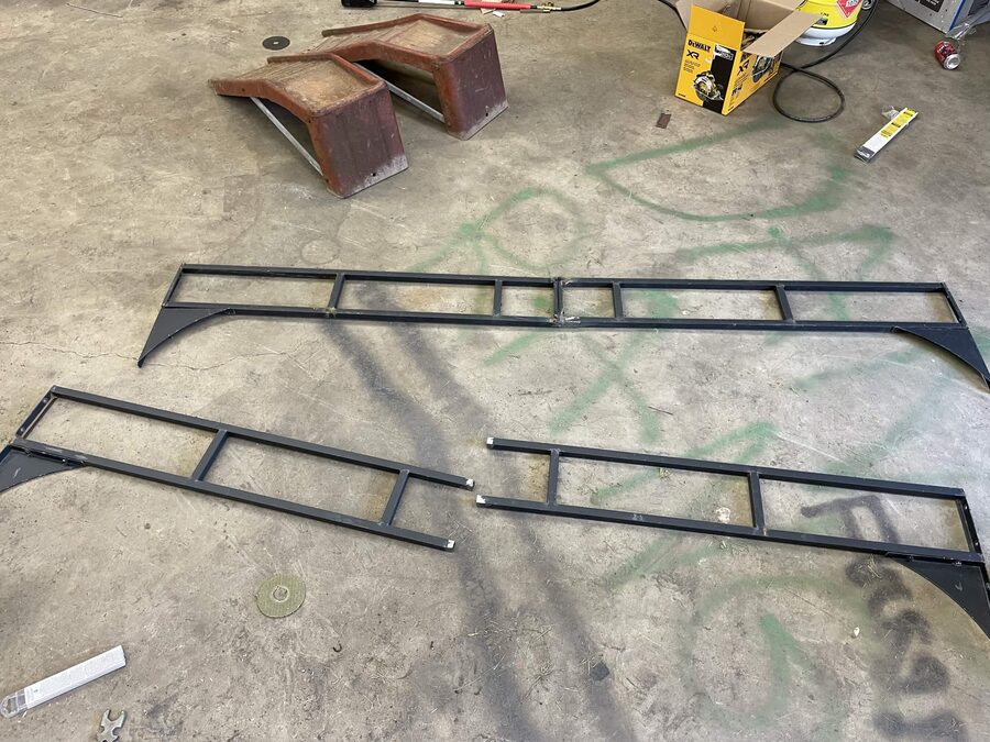 Steel rail frame repair, cut and rewelded